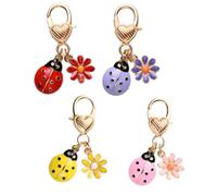 Lot de 4 porte-clés coccinelle émaillée, porte-clés insecte marguerite de dessin animé, unisexe, idéal pour les amoureux des insectes comme cadeau de Pâques, de carnaval ou d'anniversaire