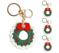 Lot de 4 porte-clés de Noël en crochet - Porte-clés de Noël en tricot - Décorations de Noël mignonnes pour porte-clés et sac, Cercle, Refer to description