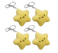 Lot de 4 porte-clés de voiture en peluche jaune en forme d'étoile pour sac à dos, pendentif en forme de cœur, en plus de servir de porte-clés et porte-clés pour femme, accessoires de voiture,