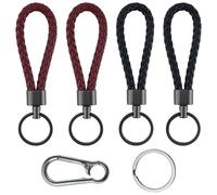 Lot de 4 porte-clés en cuir tressé avec 1 mousqueton - Petit unisexe - Pour voiture, moto et maison - Noir et rouge, Noir et rouge., Basic