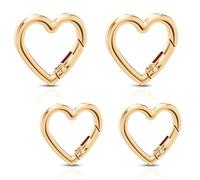 Lot de 4 porte-clés en forme de cœur doré avec fermoir à ressort en alliage de zinc - Boucles pivotantes légères pour porte-clés, bricolage, sac à main, matériel de sac à main