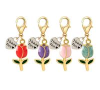 Lot de 4 porte-clés en forme de fleur de tulipe pour femme en alliage avec breloque en forme de cœur - Porte-clés de remerciement pour enseignant - Cadeau de remerciement pour enseignants - Breloques