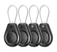 Lot de 4 porte-clés étanches AirTag avec câble métallique compatible avec Apple AirTags, étui de protection anti-perte ultra durable avec porte-clés pour bagages, clés, sac à dos, noir