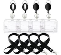 Lot de 4 porte-clés - Étui transparent pour carte avec porte-clés et cordon - Porte-clés rétractable - Pour porte-clés et carte d'identité