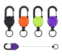 Lot de 4 porte-clés extensibles - 4 couleurs - Avec câble en fil d'acier de 60 cm - Avec grand mousqueton - Pour clés, voyages