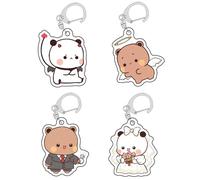 Lot de 4 porte-clés mignons, motif panda Bubu Dudu, chaînes kawaii pour sacs à dos, clés de voiture, cadeaux, b, taille unique