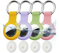 Lot de 4 Porte-étiquettes en Silicone IPX8 étanches et Ultra durables pour Apple Airtag Coque de Protection Airtags avec Porte-clés pour Bagages,Chat,Chien,Animaux domestiques