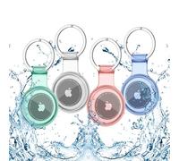 Lot de 4 porte-étiquettes pour Airtag - Porte-clés étanche - Coque colorée transparente Airtag - Protection à 360 degrés (transparent + vert + rose + noir)