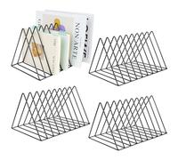 Lot de 4 porte-magazines triangulaires à 9 fentes - En métal et vinyle - Pour bureau, maison - Triangle noir