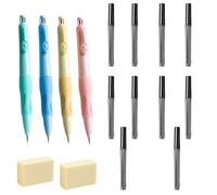 Lot de 4 porte-mines ergonomiques de 2 mm avec 80 recharges de mine et 2 gommes pour écrire, dessiner, maison, bureau, école