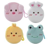 Lot de 4 porte-monnaie de dessin animé pour enfants avec fermeture éclair, petite trousse de maquillage portable, porte-monnaie, mini porte-monnaie pour pièces de monnaie, cartes, rouge à lèvres