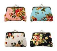 Lot de 4 porte-monnaie vintage en toile Motif roses, 1 couleur, Taille unique