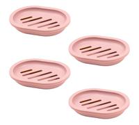 Lot de 4 porte-savon à double couche pour douche avec égouttoir - Porte-savon en plastique pour salle de bain, cuisine, toilettes (rose)