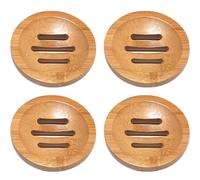 Lot de 4 porte-savons en bambou naturel de 8,1 cm avec trous de drainage, plateau de douche antidérapant, porte-savon rond pour comptoir de douche, lavabo, salle de bain, plateau de douche à vapeur, s