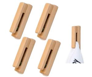 Lot de 4 Porte-Serviettes en Bois Auto-adhésifs en Forme de Crochet Mural en Bois pour Serviette de Salle de Bain et de Cuisine Décoration de la Maison Durable, Facile à Installer