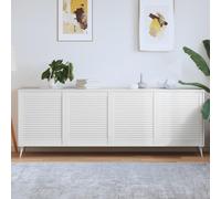 Lot de 4 portes d'armoire en pin massif avec design à lamelles, blanc, 69 x 59 cm, 4 cm d'épaisseur, pour armoires de cuisine et de salle de bain, armoires et bibliothèques