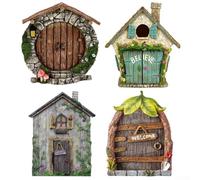 Lot de 4 portes de cour en bois pour décoration miniature, buis, thème enchanté, bricolage et présentation fantaisiste