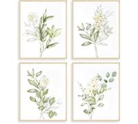 Lot de 4 Posters Botaniques en Aquarelle Vert Sauge pour Chambre Salle de Bain 8x10 Pouces Non Encadrés TABLEAU