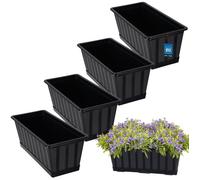 Lot de 4 Pot de Fleur Exterieur - KOTARBAU® - PVC - 40x18x14cm - Anthracite - Rectangulaire - avec Soucoupe