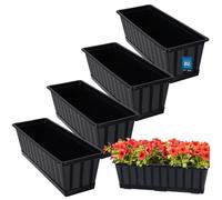 KOTARBAU® Lot de 4 Pot de Fleur Exterieur - Jardinières Exterieur - PVC - 50 x 18 x 14 cm - Anthracite - Jardinière Balcon - Rectangulaire - avec Soucoupe - Bac à Fleurs