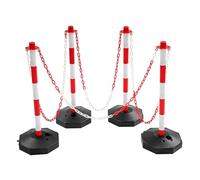 Lot de 4 poteaux de barrière à chaîne avec 4 chaînes, support de délimitation, système de guidage des personnes, bornes en plastique rouge, kits assortis de pôles de sécurité autoportants