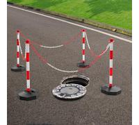 Lot de 4 poteaux de barrière à chaîne - Portables - Avec 4 chaînes et base remplie de sable et d'eau - Pour parking, allée, construction de routes