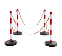 Lot de 4 poteaux de barrière, avec chaîne, pour clôturer les parkings, les travaux de construction et les événements, hauteur : 100 cm, rouge et blanc