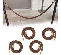 Lot de 4 poteaux de contrôle des foules marron - 90 à 3 m - Ligne de barrière VIP en nylon torsadé avec fermoirs dorés(70cm)