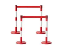 Lot de 4 poteaux de guidage avec sangles rétractables, barrières robustes de gestion de foule avec base lestée en caoutchouc, séparateurs de file d'attente et de zones VIP(Red/white,1.8m)