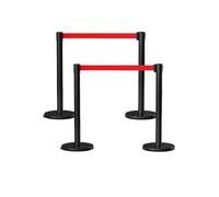 Lot de 4 poteaux de guidage avec sangles rétractables, barrières robustes de gestion de foule avec base lestée en caoutchouc, séparateurs de file d'attente et de zones VIP(Black,1.8m)
