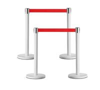 Lot de 4 poteaux de guidage avec sangles rétractables, barrières robustes de gestion de foule avec base lestée en caoutchouc, séparateurs de file d'attente et de zones VIP(White,4.8 m)
