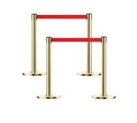 Lot de 4 poteaux de guidage avec sangles rétractables, barrières robustes de gestion de foule avec base lestée en caoutchouc, séparateurs de file d'attente et de zones VIP(Gold,2.8m)