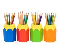 Lot de 4 Pots à Crayons en Forme de Crayon 10 cm Plastique Coloré pour Bureau ou Chambre