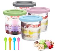 Lot de 4 Pots à Crème Glacée de Rechange avec Couvercles et Cuillère pour Machine à Crème Glacée Ninja Creami Breeze, Récipients à Crème Glacée pour Ninja Creami NC300 Series, NC299AMZ