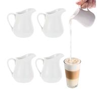 Lot de 4 pots à lait en porcelaine - 80 ml - Petit pot à lait en céramique avec poignée - Verseuse à expresso - Mini pot à crème pour cappuccino, latte art, lait, sauce