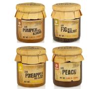 Lot de 4 pots de confiture de 280 g - Saveurs uniques : citrouille et amande, figue et noix, ananas et noix de coco, pêche - sans ingrédients artificiels