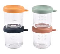 BÉABA, Coffret 4 Portions Verre Conservation Repas Bébé/Verre Extra Résistant, 100pourcent Hermétique, Résiste Choc thermique, Congélation, Stérilisation, Graduation, 250 ml, Sunrise
