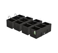 Lot de 4 pots de fleurs, aspect rotin, avec supports de fixation, indicateur de niveau d'eau, convient au balcon