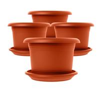 Lot de 4 pots de fleurs élégants de grande taille en terre cuite : pot de 30 cm de qualité supérieure avec soucoupe - Grand pot de fleurs allemand pour toutes les conditions météorologiques