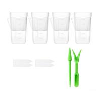 Lot de 4 pots de fleurs en plastique transparents avec système d'auto-arrosage, séparation sèche et humide pour petits intérieurs, jardin, bureau, décoration de bureau, bleu (4 pièces, taille L)