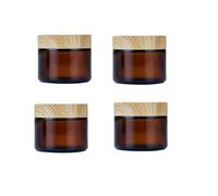 Lot de 4 pots vides en verre ambré de 50 g avec couvercles en grain de bois pour lotion, baume à lèvres, crème pour les yeux, crèmes à récurer, huiles, pommades (marron)