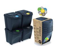 Prosperplast Ensemble de poubelles Tri sélectif 4x25L compartiments blanc anthracite gris