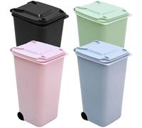 Lot de 4 poubelles de table avec couvercle 1,2 l, en plastique, avec couvercle basculant et roues, mini poubelles pour bureau, coiffeuse, chambre à coucher