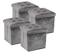 Lot de 4 pouf coffre de rangement pliable carré, tabouret cube pliant avec couvercle amovible, repose-Pieds en velours coloris gris - Longueur 38 x Profondeur 38 x Hauteur 38 cm -JUANIO - gris G