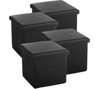Lot de 4 pouf coffre de rangement pliable carré, tabouret cube pliant avec couvercle amovible, repose-Pieds en PVC coloris noir - Longueur 38 x Profondeur 38 x Hauteur 38 cm -JUANIO - noir G