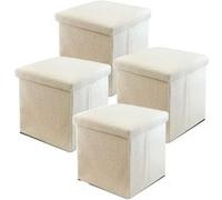 Lot de 4 pouf coffre de rangement pliable carré, tabouret cube pliant avec couvercle amovible, repose-Pieds en tissu bou oloris blanc - Longueur 38 x Profondeur 38 x Hauteur 38 cm -JUANIO - blanc