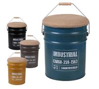 Lot de 4 poufs en forme de bidon en jute et métal "" Loft & Métal"" - Multicolore - D 31 x H 40 cm