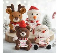 Lot de 4 poupées de Noël positives au crochet avec carte positive, support émotionnel au crochet et bonhomme de neige avec message positif, cadeau pour collègues, meilleurs amis