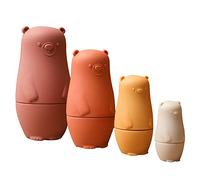 Lot de 4 poupées Russes en Silicone, Jouet de Poupées Gigognes Montessori Poupées Gigognes Silicone Dessin animé Mignon Animaux Russe Matriochka empilable poupées Cadeaux pour Enfant