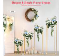Lot de 4 présentoirs à fleurs en métal doré pour décoration de fête de mariage. DescriptionLes fleurs sont indissociables du support de fleurs. Un support de fleurs exquis peut mettre en valeur la bea